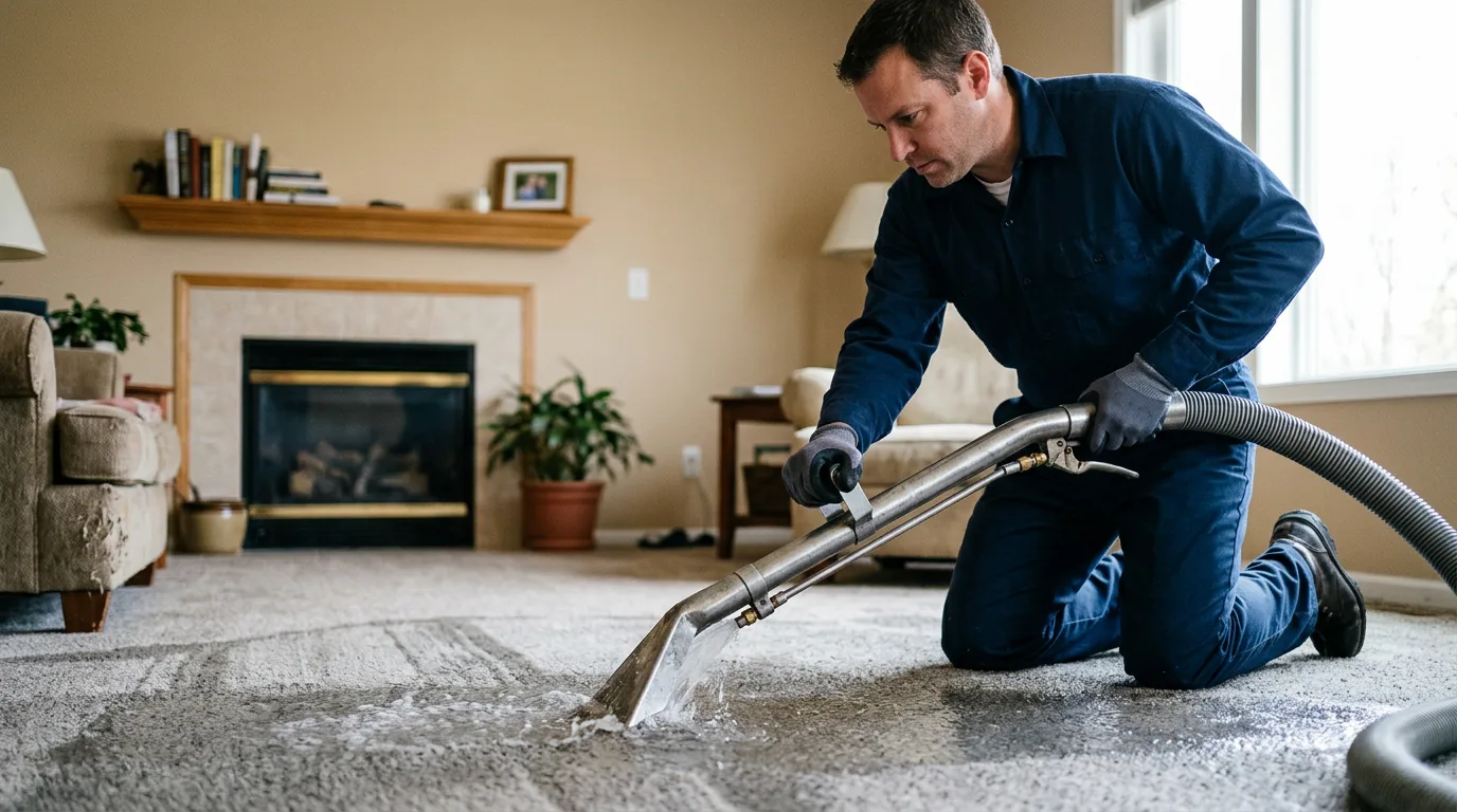Water damage restoration technician working near Conneaut, OH